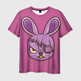 Мужская футболка 3D с принтом Зайчик в Рязани, 100% полиэфир | прямой крой, круглый вырез горловины, длина до линии бедер | заяц | кролик | розовый