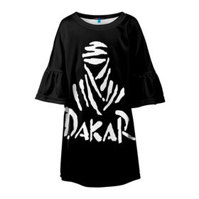 Детское платье 3D с принтом Dakar в Рязани, 100% полиэстер | прямой силуэт, чуть расширенный к низу. Круглая горловина, на рукавах — воланы | dakar | desert | logo | race | rally | sign | гонки | дакар | знак | логотип | пустыня | ралли