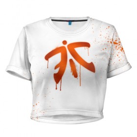 Женская футболка 3D укороченная с принтом cs:go - Fnatic (White collection) в Рязани, 100% полиэстер | круглая горловина, длина футболки до линии талии, рукава с отворотами | cs go | fnatic | кс го | фнатик