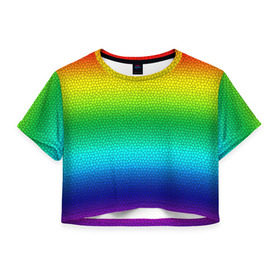 Женская футболка 3D укороченная с принтом Радуга (Витражный Градиент) в Рязани, 100% полиэстер | круглая горловина, длина футболки до линии талии, рукава с отворотами | Тематика изображения на принте: gradient | rainbow | витраж | градиент | радуга