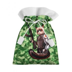 Подарочный 3D мешок с принтом Воинственный кот в Рязани, 100% полиэстер | Размер: 29*39 см | Тематика изображения на принте: армия | арт | воин | животные | камуфляж | оружие