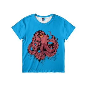 Детская футболка 3D с принтом Осьминог в Рязани, 100% гипоаллергенный полиэфир | прямой крой, круглый вырез горловины, длина до линии бедер, чуть спущенное плечо, ткань немного тянется | la piovra | octopus | кальмар | лапиовра | морепродукт | морской гад | октопус | осьминог | спрут