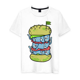 Мужская футболка хлопок с принтом drop dead в Рязани, 100% хлопок | прямой крой, круглый вырез горловины, длина до линии бедер, слегка спущенное плечо. | burger | cat | citty | hamburger | бургер | гамбургер | кот | кошка