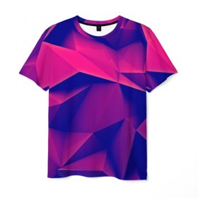 Мужская футболка 3D с принтом Violet polygon в Рязани, 100% полиэфир | прямой крой, круглый вырез горловины, длина до линии бедер | Тематика изображения на принте: 3d | abstraction | абстракция | геометрия | грани | линии | полигоны | розовый | сочетания | текстура | треугольники | фиолетовый
