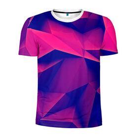 Мужская футболка 3D спортивная с принтом Violet polygon в Рязани, 100% полиэстер с улучшенными характеристиками | приталенный силуэт, круглая горловина, широкие плечи, сужается к линии бедра | 3d | abstraction | абстракция | геометрия | грани | линии | полигоны | розовый | сочетания | текстура | треугольники | фиолетовый
