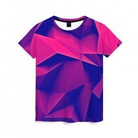 Женская футболка 3D с принтом Violet polygon в Рязани, 100% полиэфир ( синтетическое хлопкоподобное полотно) | прямой крой, круглый вырез горловины, длина до линии бедер | 3d | abstraction | абстракция | геометрия | грани | линии | полигоны | розовый | сочетания | текстура | треугольники | фиолетовый