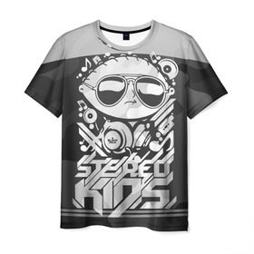 Мужская футболка 3D с принтом Black Milk Stereo Kids в Рязани, 100% полиэфир | прямой крой, круглый вырез горловины, длина до линии бедер | black milk | dj | kids | stereo | дети | дизайн | камуфляж | малыш | мода | наушники | ноты | очки | ребёнок | стерео | стиль
