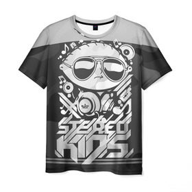 Мужская футболка 3D с принтом Black Milk Stereo Kids в Рязани, 100% полиэфир | прямой крой, круглый вырез горловины, длина до линии бедер | Тематика изображения на принте: black milk | dj | kids | stereo | дети | дизайн | камуфляж | малыш | мода | наушники | ноты | очки | ребёнок | стерео | стиль