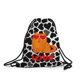 Рюкзак-мешок 3D с принтом Влюбленный котик в Рязани, 100% полиэстер | плотность ткани — 200 г/м2, размер — 35 х 45 см; лямки — толстые шнурки, застежка на шнуровке, без карманов и подкладки | сердечки