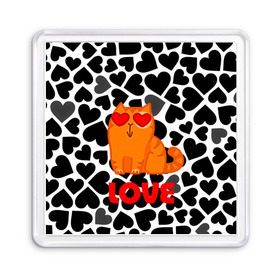 Магнит 55*55 с принтом Влюбленный котик в Рязани, Пластик | Размер: 65*65 мм; Размер печати: 55*55 мм | Тематика изображения на принте: сердечки