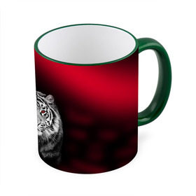 Кружка 3D с принтом Тигр красные глаза в Рязани, керамика | ёмкость 330 мл |  хищник | багровый | большая кошка | глаза. красные | красный | кровавый | тигр