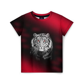 Детская футболка 3D с принтом Тигр красные глаза в Рязани, 100% гипоаллергенный полиэфир | прямой крой, круглый вырез горловины, длина до линии бедер, чуть спущенное плечо, ткань немного тянется | Тематика изображения на принте:  хищник | багровый | большая кошка | глаза. красные | красный | кровавый | тигр