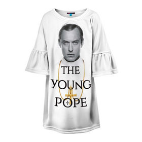 Детское платье 3D с принтом The Young Pope в Рязани, 100% полиэстер | прямой силуэт, чуть расширенный к низу. Круглая горловина, на рукавах — воланы | Тематика изображения на принте: young pope | джуд | лоу | молодой папа