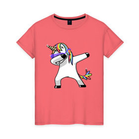 Женская футболка хлопок с принтом Unicorn dab в Рязани, 100% хлопок | прямой крой, круглый вырез горловины, длина до линии бедер, слегка спущенное плечо | арт | единорог | животные | музыка