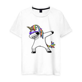 Мужская футболка хлопок с принтом Unicorn dab в Рязани, 100% хлопок | прямой крой, круглый вырез горловины, длина до линии бедер, слегка спущенное плечо. | арт | единорог | животные | музыка