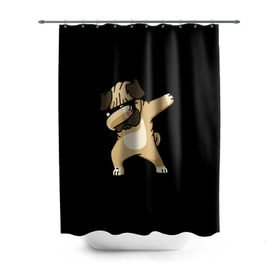 Штора 3D для ванной с принтом Dog dab в Рязани, 100% полиэстер | плотность материала — 100 г/м2. Стандартный размер — 146 см х 180 см. По верхнему краю — пластиковые люверсы для креплений. В комплекте 10 пластиковых колец | арт | животное | мопс | музыка | собака