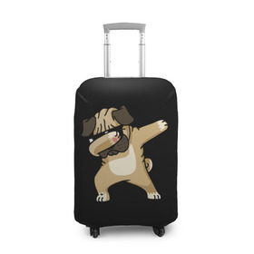 Чехол для чемодана 3D с принтом Dog dab в Рязани, 86% полиэфир, 14% спандекс | двустороннее нанесение принта, прорези для ручек и колес | Тематика изображения на принте: арт | животное | мопс | музыка | собака