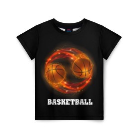 Детская футболка 3D с принтом basketball fire в Рязани, 100% гипоаллергенный полиэфир | прямой крой, круглый вырез горловины, длина до линии бедер, чуть спущенное плечо, ткань немного тянется | fire | flames | light | sport | баскетбол | игра | кольцо | мяч | небо | огонь | сетка | спорт | спортивные соревнования | стиль