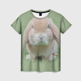 Женская футболка 3D с принтом Кролик в Рязани, 100% полиэфир ( синтетическое хлопкоподобное полотно) | прямой крой, круглый вырез горловины, длина до линии бедер | грызун | животные | заяц | кролик | мордочка | природа | пушистый | уши