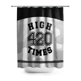 Штора 3D для ванной с принтом High Times 420 Camo в Рязани, 100% полиэстер | плотность материала — 100 г/м2. Стандартный размер — 146 см х 180 см. По верхнему краю — пластиковые люверсы для креплений. В комплекте 10 пластиковых колец | camouflage | камо | камуфляж