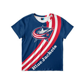 Детская футболка 3D с принтом Columbus Blue Jackets 2017 в Рязани, 100% гипоаллергенный полиэфир | прямой крой, круглый вырез горловины, длина до линии бедер, чуть спущенное плечо, ткань немного тянется | columbus blue jackets | nhl | спорт | хоккей