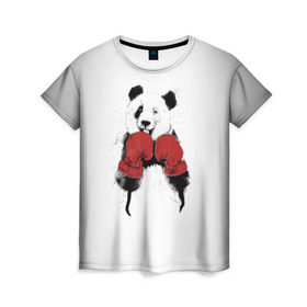 Женская футболка 3D с принтом Панда боксер в Рязани, 100% полиэфир ( синтетическое хлопкоподобное полотно) | прямой крой, круглый вырез горловины, длина до линии бедер | бамбук | бамбуковый медведь | бокс | боксерские | брызги | енот | животное | коала | красивый | красная книга | кунгфу | медведь | милый | мишка | очки | панда | перчатки | пот | прикол | прикольный