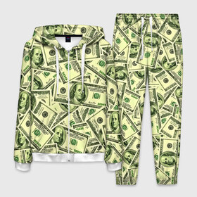 Мужской костюм 3D с принтом Benjamin Franklin в Рязани, 100% полиэстер | Манжеты и пояс оформлены тканевой резинкой, двухслойный капюшон со шнурком для регулировки, карманы спереди | 3d | benjamin franklin | америка | богатство | валюта | денежные купюры | деньги | доллар | зеленые | сша | текстуры