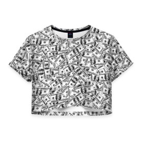 Женская футболка 3D укороченная с принтом Benjamin Franklin $ в Рязани, 100% полиэстер | круглая горловина, длина футболки до линии талии, рукава с отворотами | Тематика изображения на принте: 3d | benjamin franklin | америка | богатство | валюта | денежные купюры | деньги | доллар | зеленые | сша | текстуры