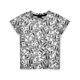 Детская футболка 3D с принтом Benjamin Franklin $ в Рязани, 100% гипоаллергенный полиэфир | прямой крой, круглый вырез горловины, длина до линии бедер, чуть спущенное плечо, ткань немного тянется | Тематика изображения на принте: 3d | benjamin franklin | америка | богатство | валюта | денежные купюры | деньги | доллар | зеленые | сша | текстуры