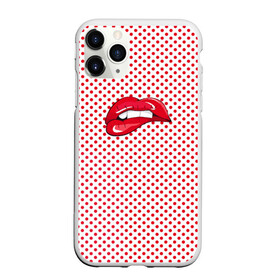 Чехол для iPhone 11 Pro матовый с принтом Губы Горох в Рязани, Силикон |  | swag | блики | девушка | женщина | зубы | королева | красная помада | красный горошек | лицо | поцелуй | прикус | принт | улыбка | целовать