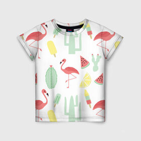 Детская футболка 3D с принтом Flamingo print в Рязани, 100% гипоаллергенный полиэфир | прямой крой, круглый вырез горловины, длина до линии бедер, чуть спущенное плечо, ткань немного тянется | animals | beautiful | blue | color | cute | nature | sea | water | wild | белое | вода | голубое | животные | красивое | красота | милое | море | морское | природа | птица | птицы | птичка | птички | синее | цвет | чёрное | яркое