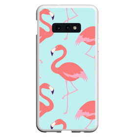 Чехол для Samsung S10E с принтом Flamingos pattern в Рязани, Силикон | Область печати: задняя сторона чехла, без боковых панелей | animals | beautiful | bird | birds | birdy | blue | color | flamingo | nature | wild | белое | голубое | животные | красивое | красота | милое | природа | птица | птицы | птичка | птички | синее | фламинго | цвет | яркое