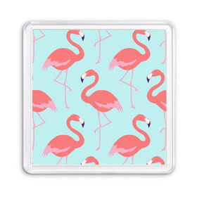 Магнит 55*55 с принтом Flamingos pattern в Рязани, Пластик | Размер: 65*65 мм; Размер печати: 55*55 мм | animals | beautiful | bird | birds | birdy | blue | color | flamingo | nature | wild | белое | голубое | животные | красивое | красота | милое | природа | птица | птицы | птичка | птички | синее | фламинго | цвет | яркое