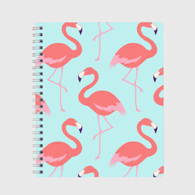 Тетрадь с принтом Flamingos pattern в Рязани, 100% бумага | 48 листов, плотность листов — 60 г/м2, плотность картонной обложки — 250 г/м2. Листы скреплены сбоку удобной пружинной спиралью. Уголки страниц и обложки скругленные. Цвет линий — светло-серый
 | animals | beautiful | bird | birds | birdy | blue | color | flamingo | nature | wild | белое | голубое | животные | красивое | красота | милое | природа | птица | птицы | птичка | птички | синее | фламинго | цвет | яркое