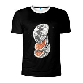 Мужская футболка 3D спортивная с принтом Луна дольками в Рязани, 100% полиэстер с улучшенными характеристиками | приталенный силуэт, круглая горловина, широкие плечи, сужается к линии бедра | Тематика изображения на принте: апельсин | грейпфрут | ломтики | цитрус