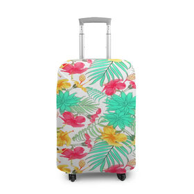 Чехол для чемодана 3D с принтом Tropical pattern в Рязани, 86% полиэфир, 14% спандекс | двустороннее нанесение принта, прорези для ручек и колес | 3d | арт | лето | пальмы | текстура | тропический | узор | цветы