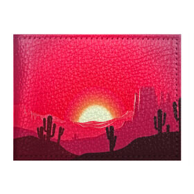 Обложка для студенческого билета с принтом Gorgeous sunset в Рязани, натуральная кожа | Размер: 11*8 см; Печать на всей внешней стороне | 3d | арт | дикий запад | закат | кактус | природа | солнце