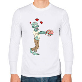 Мужской лонгслив хлопок с принтом Zombie love в Рязани, 100% хлопок |  | brain | heart | love | zombie | зомби | любовь | мозги | сердце