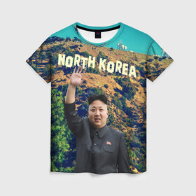 Женская футболка 3D с принтом NORTH KOREA в Рязани, 100% полиэфир ( синтетическое хлопкоподобное полотно) | прямой крой, круглый вырез горловины, длина до линии бедер | hollywood | kim jong un | north korea | ким чен ын | северная корея