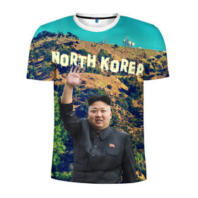 Мужская футболка 3D спортивная с принтом NORTH KOREA в Рязани, 100% полиэстер с улучшенными характеристиками | приталенный силуэт, круглая горловина, широкие плечи, сужается к линии бедра | hollywood | kim jong un | north korea | ким чен ын | северная корея