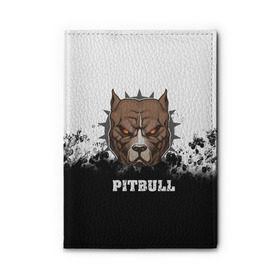 Обложка для автодокументов с принтом Pitbull в Рязани, натуральная кожа |  размер 19,9*13 см; внутри 4 больших “конверта” для документов и один маленький отдел — туда идеально встанут права | 3d | dog | pitbull | абстракция | животные | краска | собака | черно белый