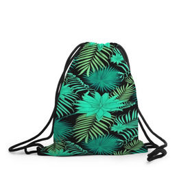 Рюкзак-мешок 3D с принтом Tropical pattern в Рязани, 100% полиэстер | плотность ткани — 200 г/м2, размер — 35 х 45 см; лямки — толстые шнурки, застежка на шнуровке, без карманов и подкладки | Тематика изображения на принте: 3d | арт | лето | листья | пальмы | текстура | узор | цветы