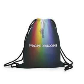 Рюкзак-мешок 3D с принтом Imagine Dragons в Рязани, 100% полиэстер | плотность ткани — 200 г/м2, размер — 35 х 45 см; лямки — толстые шнурки, застежка на шнуровке, без карманов и подкладки | Тематика изображения на принте: demons | evolve | mirrors | radioactive | драконы | космос | музыка | нло | ночь | поп | радуга | рок | свет