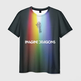 Мужская футболка 3D с принтом Imagine Dragons в Рязани, 100% полиэфир | прямой крой, круглый вырез горловины, длина до линии бедер | demons | evolve | mirrors | radioactive | драконы | космос | музыка | нло | ночь | поп | радуга | рок | свет