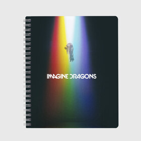 Тетрадь с принтом Imagine Dragons в Рязани, 100% бумага | 48 листов, плотность листов — 60 г/м2, плотность картонной обложки — 250 г/м2. Листы скреплены сбоку удобной пружинной спиралью. Уголки страниц и обложки скругленные. Цвет линий — светло-серый
 | demons | evolve | mirrors | radioactive | драконы | космос | музыка | нло | ночь | поп | радуга | рок | свет