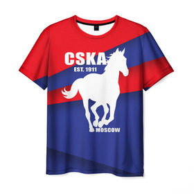 Мужская футболка 3D с принтом CSKA est. 1911 в Рязани, 100% полиэфир | прямой крой, круглый вырез горловины, длина до линии бедер | Тематика изображения на принте: армейцы | болельщик | кони | красно синие | фанат | футбол | футболист | цска