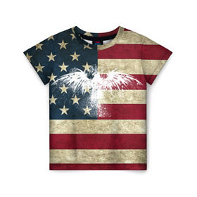 Детская футболка 3D с принтом Флаг США с белым орлом в Рязани, 100% гипоаллергенный полиэфир | прямой крой, круглый вырез горловины, длина до линии бедер, чуть спущенное плечо, ткань немного тянется | Тематика изображения на принте: usa | америка | американец | америки | звездно полосатый | необычный | нью йорк | орел | соединенные | сша | флаг | штаты | янки