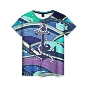 Женская футболка 3D с принтом Моряк в Рязани, 100% полиэфир ( синтетическое хлопкоподобное полотно) | прямой крой, круглый вырез горловины, длина до линии бедер | blue | брызги | вмф | вода | военный | волны | капли | море | океан