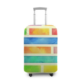 Чехол для чемодана 3D с принтом Bricks Watercolor в Рязани, 86% полиэфир, 14% спандекс | двустороннее нанесение принта, прорези для ручек и колес | Тематика изображения на принте: 3d | watercolor | кирпичики | клетка | радуга | текстуры | цветные линии