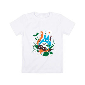 Детская футболка хлопок с принтом Тоторо в Рязани, 100% хлопок | круглый вырез горловины, полуприлегающий силуэт, длина до линии бедер | adventure | forest | japan | totoro | аниме | дерево | лес | милый | миядзаки | мультфильм | приключения | природа | сосед | тоторо | хранитель леса | япония